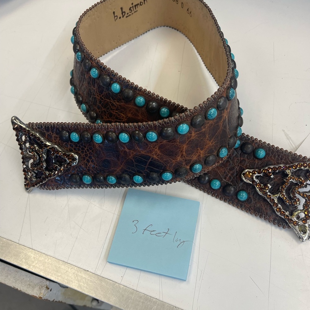 B.B. Simon Turquoise Studded Brown Belt - Picture 6 of 6